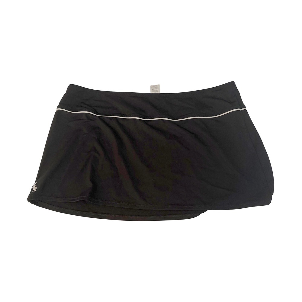 Ralph Lauren Womens Black Large swim skirt cover Up White Trim Logo No panty